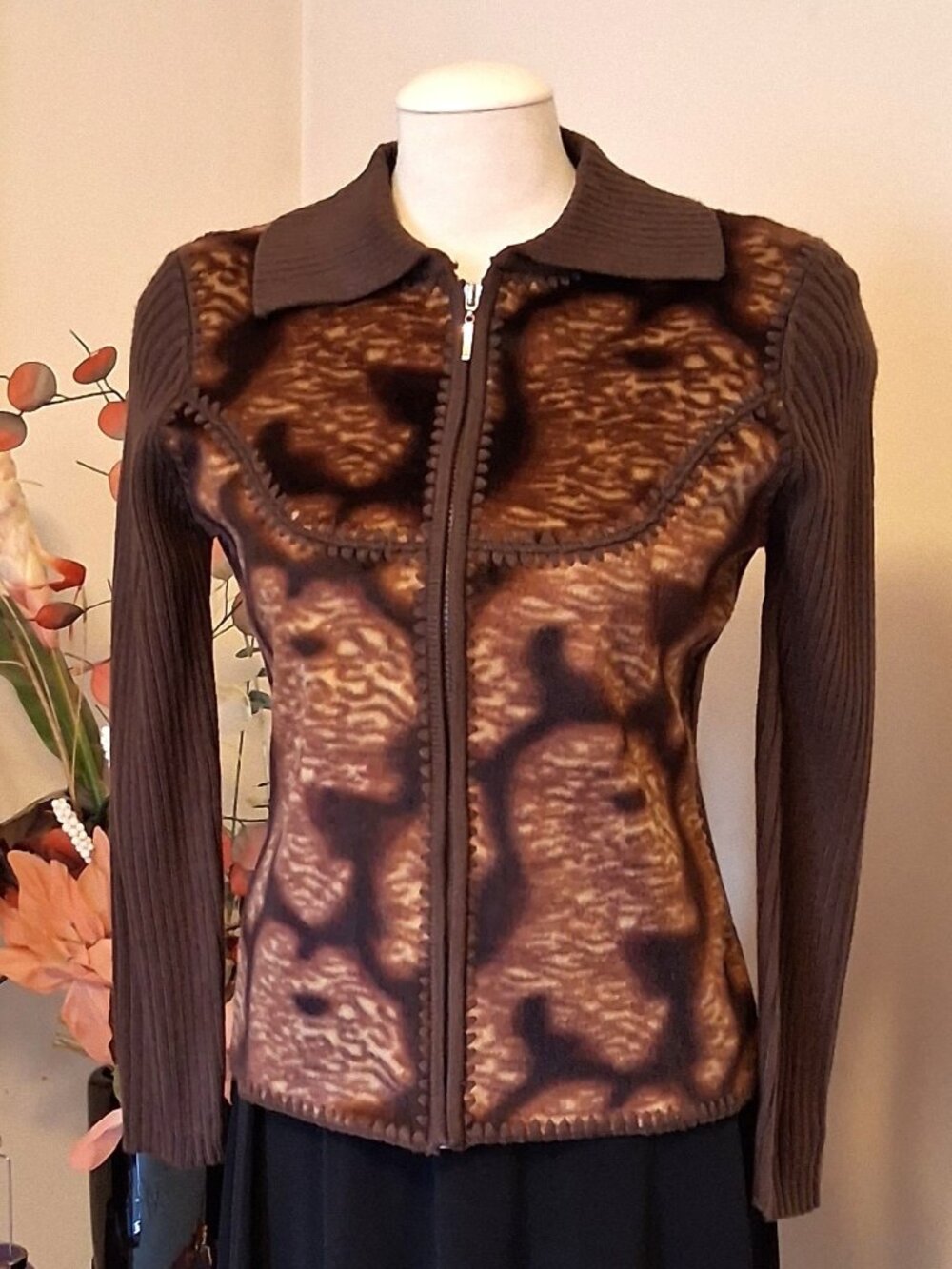 Quality Structured Knit Zip-Up Cardigan Sweater Women M Office Fall Winter